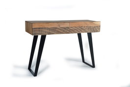GINER Y COLOMER Consola de dos cajones en madera de acacia y metal, Natural